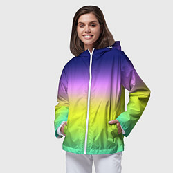 Ветровка с капюшоном женская Разноцветный градиентный узор зелено-фиолетовый, цвет: 3D-белый — фото 2