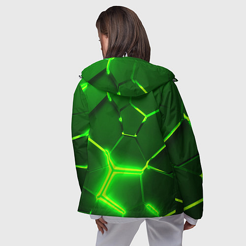 Женская ветровка 3D ПЛИТЫ НЕОН NEON GREEN HEXAGON РАЗЛОМ / 3D-Белый – фото 4