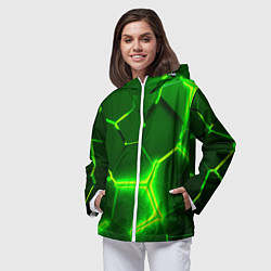 Ветровка с капюшоном женская 3D ПЛИТЫ НЕОН NEON GREEN HEXAGON РАЗЛОМ, цвет: 3D-белый — фото 2