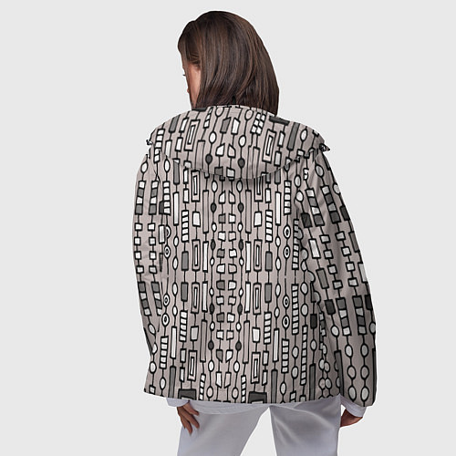 Женская ветровка Полосатый геометрический узор Круги, квадраты, лин / 3D-Черный – фото 4