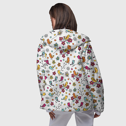 Женская ветровка Птицы и цветы Разноцветный узор в дудл стиле / 3D-Белый – фото 4