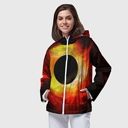 Ветровка с капюшоном женская Черная дыра на красно-желтом фоне, цвет: 3D-белый — фото 2