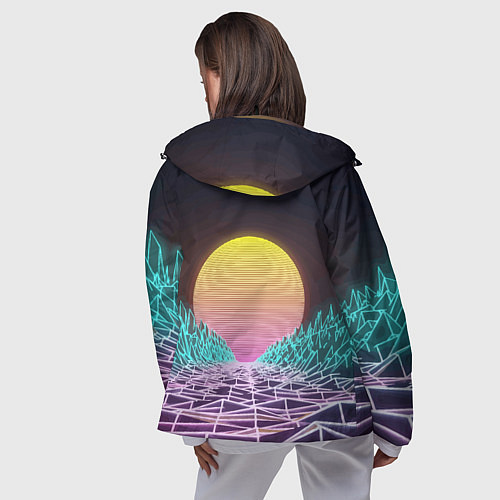 Женская ветровка Vaporwave Закат солнца в горах Neon / 3D-Черный – фото 4