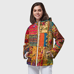 Ветровка с капюшоном женская Пэчворк Лоскутное одеяло Patchwork Quilt, цвет: 3D-белый — фото 2