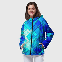 Ветровка с капюшоном женская СИНЕ ГОЛУБЫЕ КВАДРАТЫ, цвет: 3D-черный — фото 2