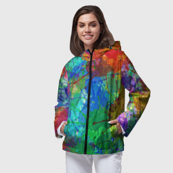 Ветровка с капюшоном женская Разноцветные кляксы, цвет: 3D-черный — фото 2