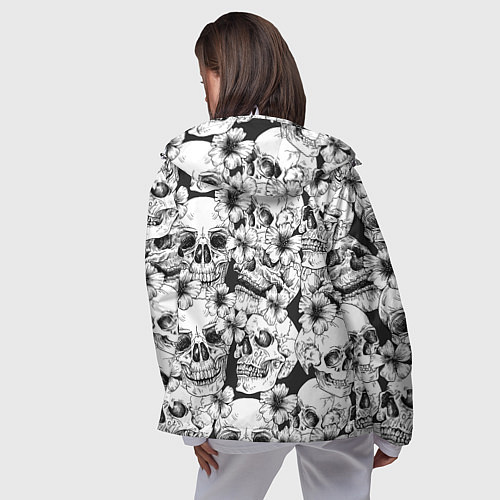 Женская ветровка Чёрно белые черепа и маки / 3D-Белый – фото 4