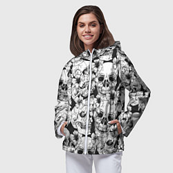 Ветровка с капюшоном женская Чёрно белые черепа и маки, цвет: 3D-белый — фото 2
