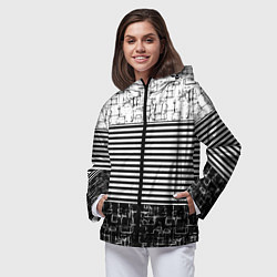 Ветровка с капюшоном женская Черно-белый комбинированный абстрактный с полосаты, цвет: 3D-черный — фото 2