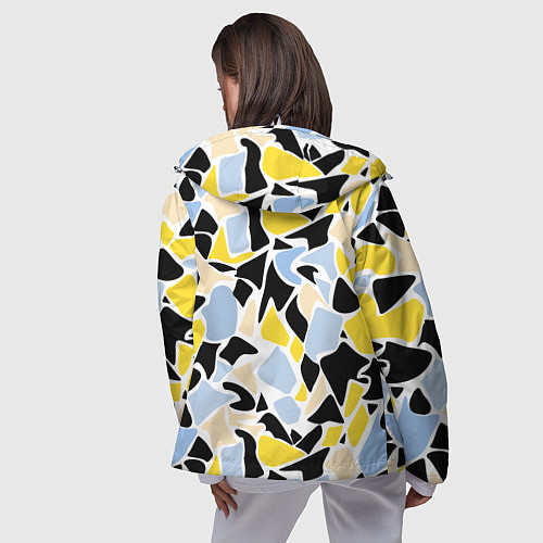 Женская ветровка Абстрактный узор в желто-голубых тонах на черном ф / 3D-Белый – фото 4