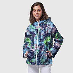 Ветровка с капюшоном женская Разноцветные Листья Пальм, цвет: 3D-белый — фото 2