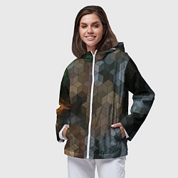 Ветровка с капюшоном женская Геометрический 3D узор в серых и коричневых тонах, цвет: 3D-белый — фото 2