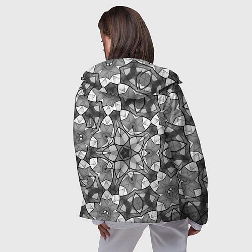 Женская ветровка Черно-белый геометрический мозаичный узор / 3D-Черный – фото 4