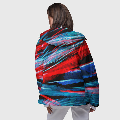 Женская ветровка Неоновые прерывающиеся линии - Красный и голубой / 3D-Белый – фото 4