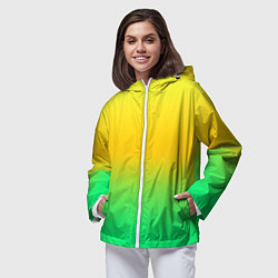 Ветровка с капюшоном женская Неоновый градиентный желто-зеленый фон, цвет: 3D-белый — фото 2