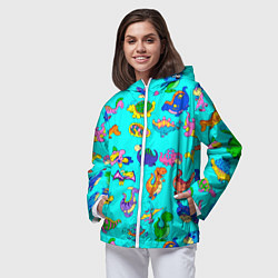 Ветровка с капюшоном женская PREHISTORIC DINOSAURS, цвет: 3D-белый — фото 2