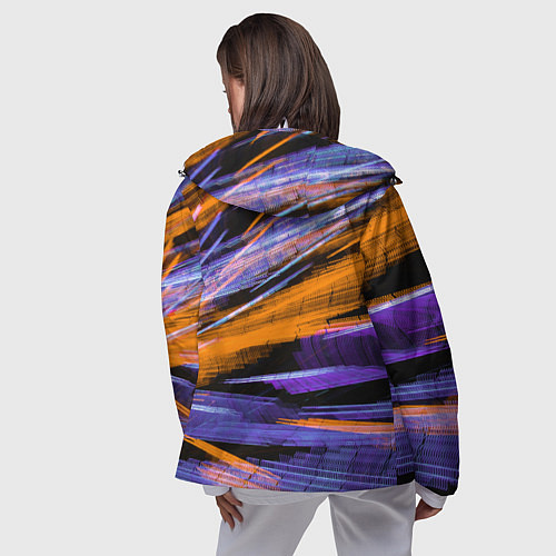 Женская ветровка Неоновые прерывающиеся линии - Оранжевый и фиолето / 3D-Белый – фото 4