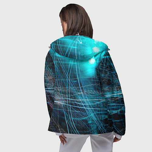 Женская ветровка Неоновые волны и линии - Голубой / 3D-Белый – фото 4