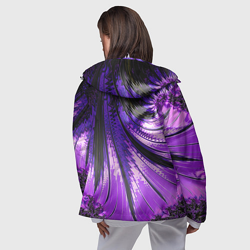 Женская ветровка Неоновый фрактал черный с фиолетовым Абстракция / 3D-Белый – фото 4