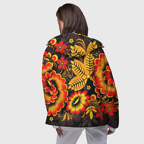 Женская ветровка Хохломская Роспись Цветы На Тёмном Фоне / 3D-Белый – фото 4