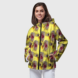 Ветровка с капюшоном женская Попугай Корелла Орёт Мем, цвет: 3D-черный — фото 2