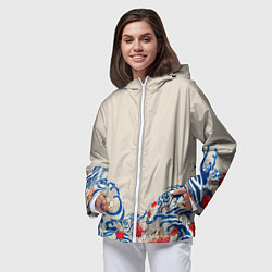 Ветровка с капюшоном женская Японский орнамент волн, цвет: 3D-белый — фото 2