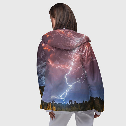 Женская ветровка Грозовые разряды молний над лесом / 3D-Белый – фото 4