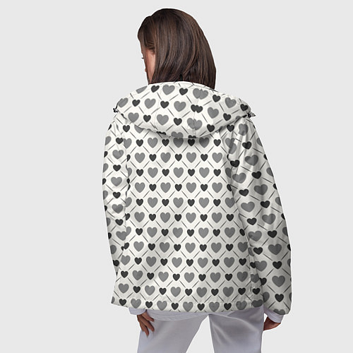 Женская ветровка Сердечки черно-белые паттерн / 3D-Черный – фото 4