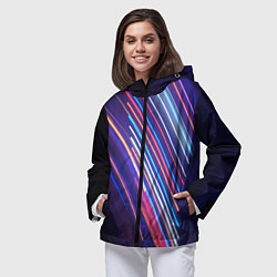 Ветровка с капюшоном женская Неоновое множество разноцветных фонарей во тьме, цвет: 3D-черный — фото 2