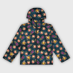 Ветровка с капюшоном женская Баклажаны персики бананы паттерн, цвет: 3D-черный