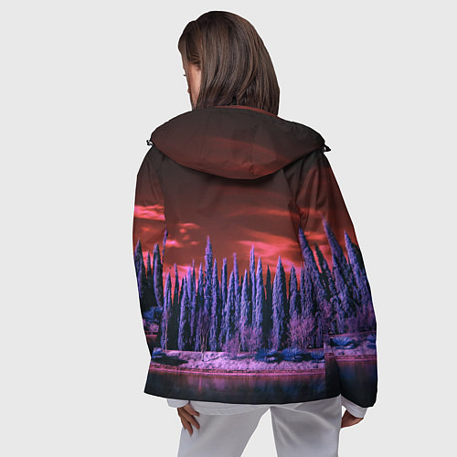 Женская ветровка Абстрактный фиолетовый лес и тёмная река / 3D-Черный – фото 4