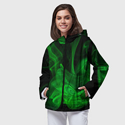 Ветровка с капюшоном женская Зелёный абстрактный дым, цвет: 3D-черный — фото 2