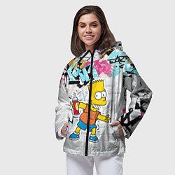 Ветровка с капюшоном женская Барт Симпсон на фоне стены с граффити, цвет: 3D-черный — фото 2