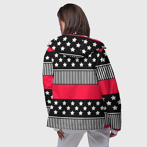 Женская ветровка Red and black pattern with stripes and stars / 3D-Белый – фото 4
