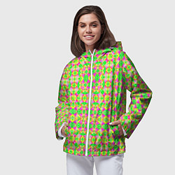 Ветровка с капюшоном женская Желтый, зеленый, малиновый калейдоскопический неон, цвет: 3D-белый — фото 2