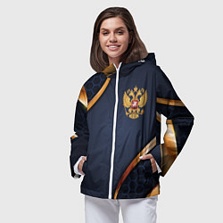 Ветровка с капюшоном женская Blue & gold герб России, цвет: 3D-белый — фото 2