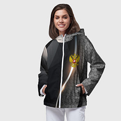 Ветровка с капюшоном женская Герб РФ киберпанк, цвет: 3D-белый — фото 2