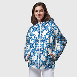 Ветровка с капюшоном женская Гжель рисунок цветы, цвет: 3D-белый — фото 2