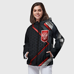 Ветровка с капюшоном женская Герб России - объемные пластины на фоне, цвет: 3D-черный — фото 2