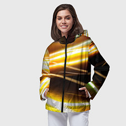 Ветровка с капюшоном женская Желтые неоновые полосы, цвет: 3D-черный — фото 2
