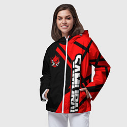 Ветровка с капюшоном женская Cyberpunk 2077 - Надпись Samurai, цвет: 3D-белый — фото 2