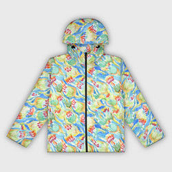 Ветровка с капюшоном женская Акварельный узор с зеленью и красными бутонами, цвет: 3D-черный