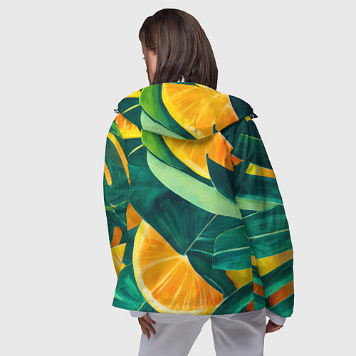 Женская ветровка Листья монстеры и дольки апельсинов / 3D-Белый – фото 4
