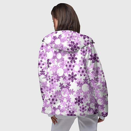 Женская ветровка Розовые снежинки на белом фоне Новогодний декор / 3D-Черный – фото 4