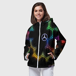 Ветровка с капюшоном женская Mercedes - neon pattern, цвет: 3D-белый — фото 2