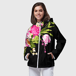 Ветровка с капюшоном женская Букет цветов, цвет: 3D-белый — фото 2
