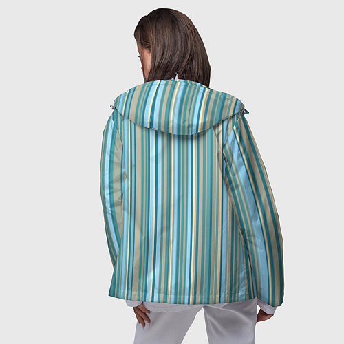 Женская ветровка Текстура полосы зелено-голубой / 3D-Белый – фото 4