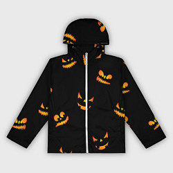 Ветровка с капюшоном женская Halloween горящие тыквы, цвет: 3D-белый