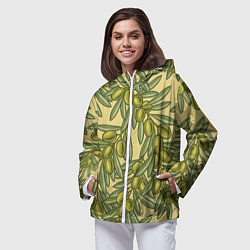 Ветровка с капюшоном женская Винтажные ветви оливок, цвет: 3D-белый — фото 2
