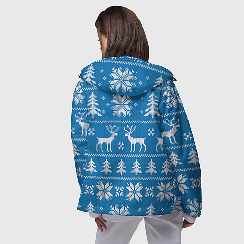Женская ветровка Рождественский синий свитер с оленями / 3D-Черный – фото 4